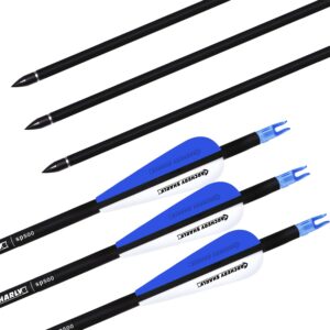 ARCHERY SHARLY 30Inch Carbon Hunting Arrow, Targeting Practice Arrows for Compound & Recurve Bow, Blue White Arrows with Removable Tips & Replaceable Nocks (12 Pack)