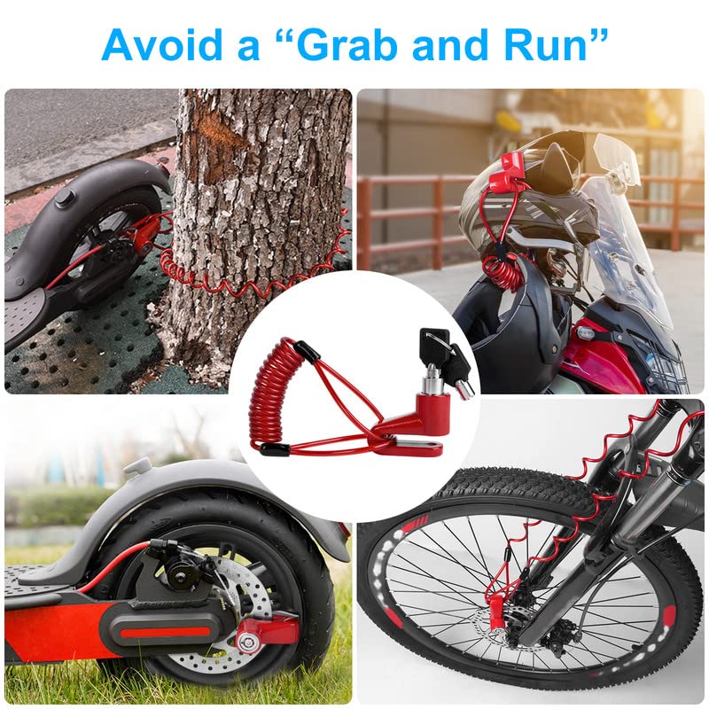 Ainiv Disc Brake Lock, E Scooter Lock Anti-Theft, Cable Bike Lock Waterproof 5FT /12mm Cable with 2 Keys for Scooter, Bike, Electric Bike, Skateboards, Strollers, Lawnmowers with Lock Holders-Red