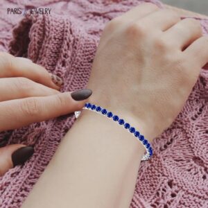 Paris Jewelry 18k White Gold 6 Cttw Created Blue Sapphire Round Adjustable Tennis Plated Bracelet