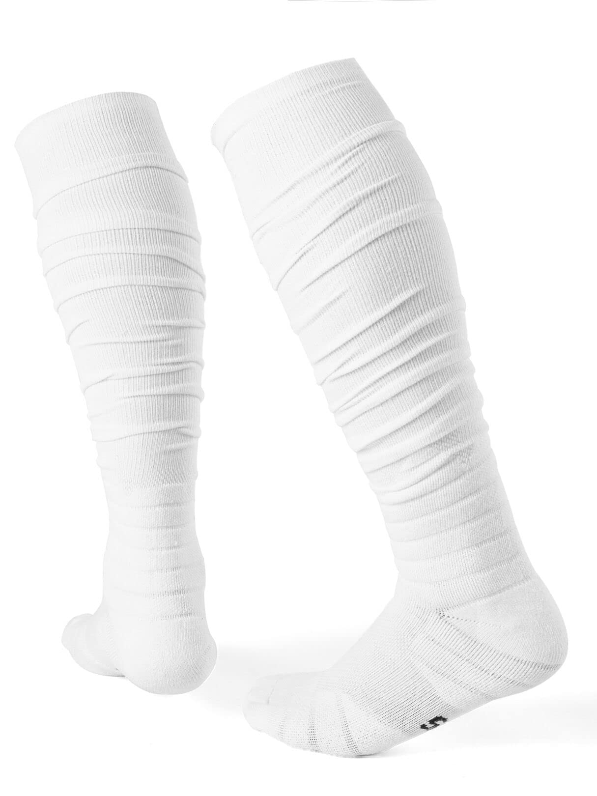 QEES Football Socks,White Soccer Socks,Scrunch Socks Football,Long Football Gear Athletic Socks For Adults Men Women.Football Accessories .Large