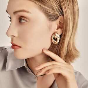 AOLIMI Gold Large Knot Clip On Earrings Statement Drop Clip Earrings for Women No Pierced