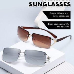 MASDUN Stylish Rimless Frameless Rectangle Sunglasses for Womens Surrounded designer trendy men (White Frame White Silver Lens/Brown Frame Brown Lens)