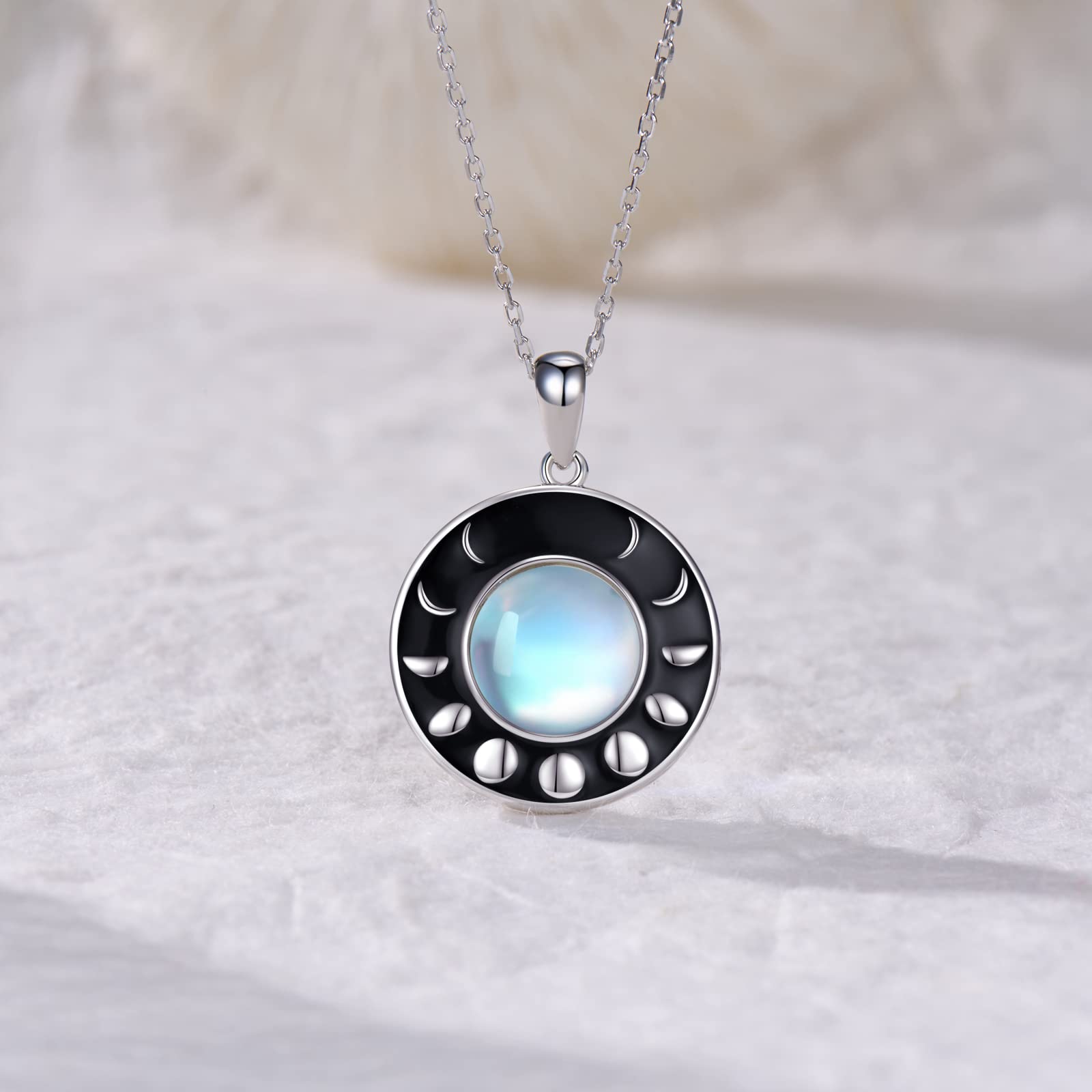 SCZKLAQ Moon Phase Necklace for Women 925 Sterling Silver Moon Necklace Moonstone Moon Jewelry Gifts for Women