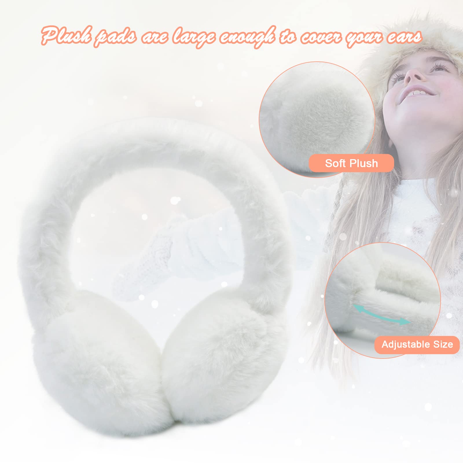 POXIMI Baby Warm Earmuffs Kid Magic Gloves Girl Soft Plush Ear Muffs Toddler Knit Mittens for Boy Winter Ear Warmer Set (R-White Set)