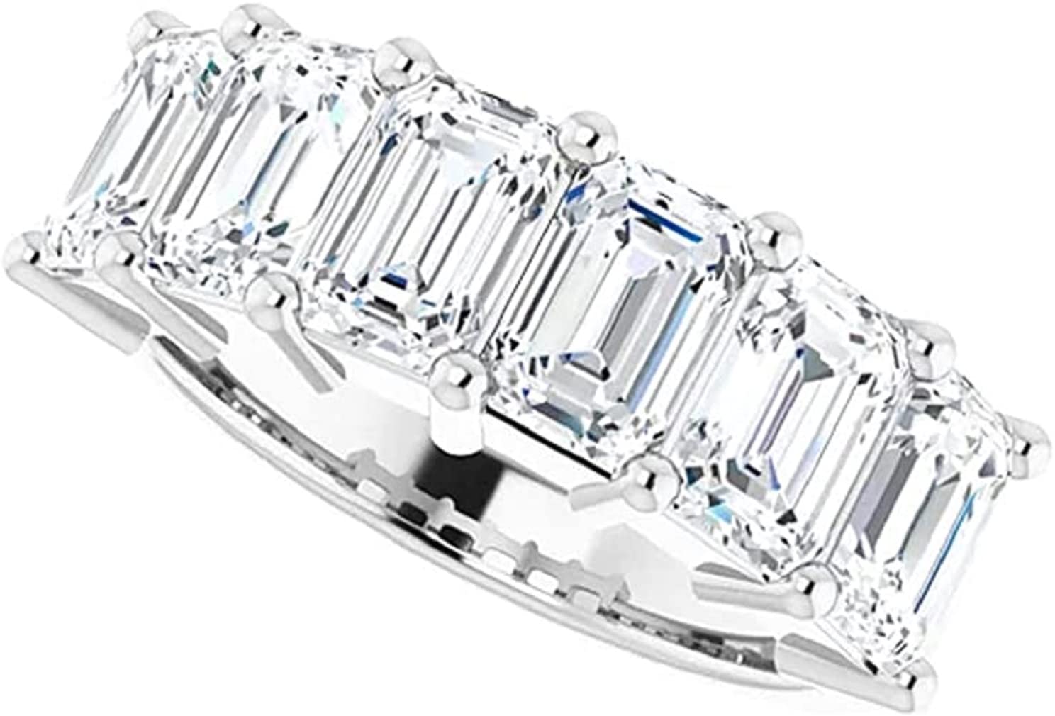 Moissanite World Touch of Paradise Bold Eternity Wedding Band, Emerald Cut 6.00CT, VVS1 Clarity, Colorless Moissanite, 925 Sterling Silver, Engagement Ring, Wedding Gift, Perfact for Gift (7.5)