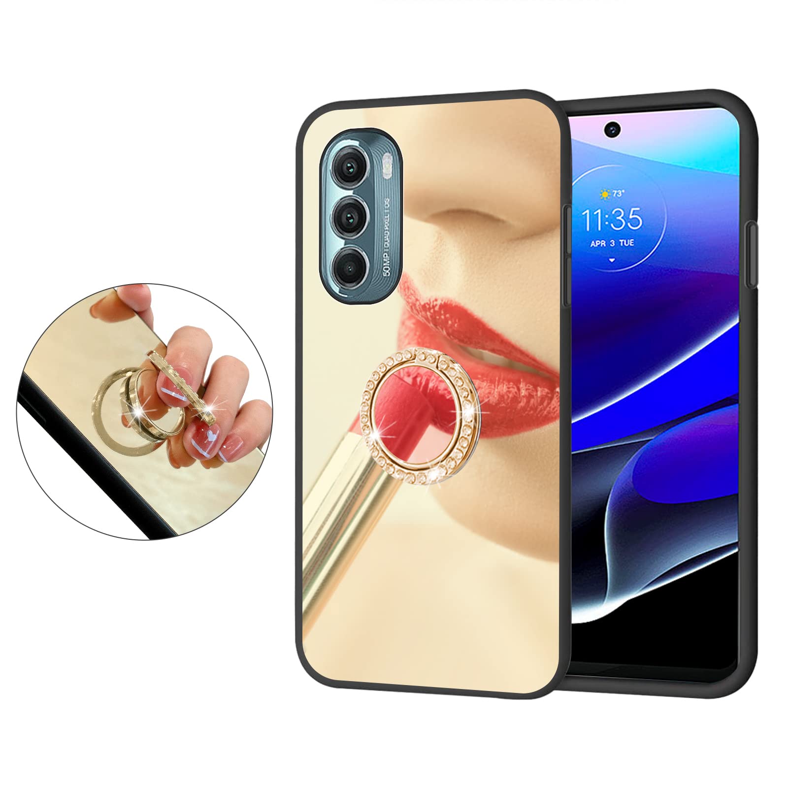 for Moto G Stylus 5G 2022 Case for Girls Women Mirror Make up Luxury Stylish Slim Shockproof Drop Protection Cover with Ring Kickstand for Stylus 5G 2022 (Mirror Gold)