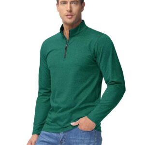 Boladeci Mens Pullover 1/4 Zip Fleece Long Sleeve Golf Shirts for Men Lightweight Running 3/4 1/2 Half Zip Sweatshirts Shirts Dark Green