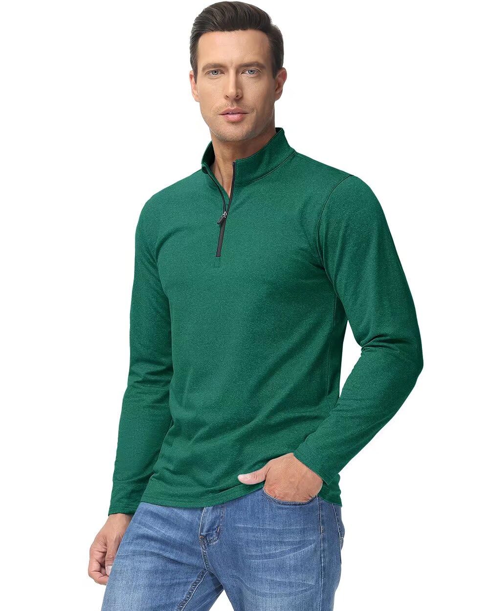 Boladeci Mens Pullover 1/4 Zip Fleece Long Sleeve Golf Shirts for Men Lightweight Running 3/4 1/2 Half Zip Sweatshirts Shirts Dark Green