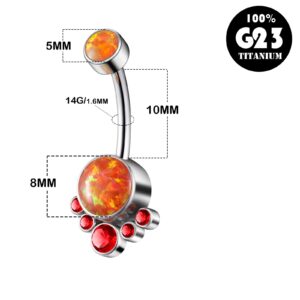 YSWUJIN G23 Solid Titanium Belly Button Ring14G CZ Belly Navel Rings,Synthetic opal Navel Rings Belly Button Body Piercing Jewelry (B-Orange opal, Titanium)