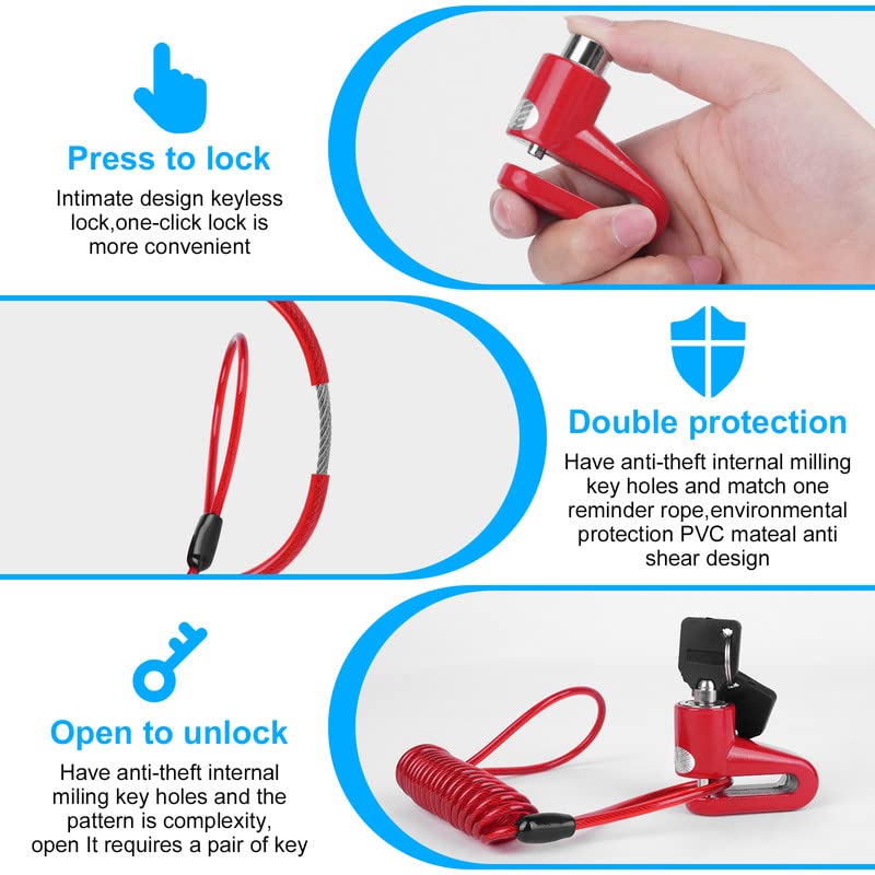 Ainiv Disc Brake Lock, E Scooter Lock Anti-Theft, Cable Bike Lock Waterproof 5FT /12mm Cable with 2 Keys for Scooter, Bike, Electric Bike, Skateboards, Strollers, Lawnmowers with Lock Holders-Red