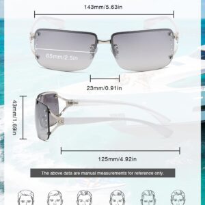 MASDUN Stylish Rimless Frameless Rectangle Sunglasses for Womens Surrounded designer trendy men (White Frame White Silver Lens/Brown Frame Brown Lens)