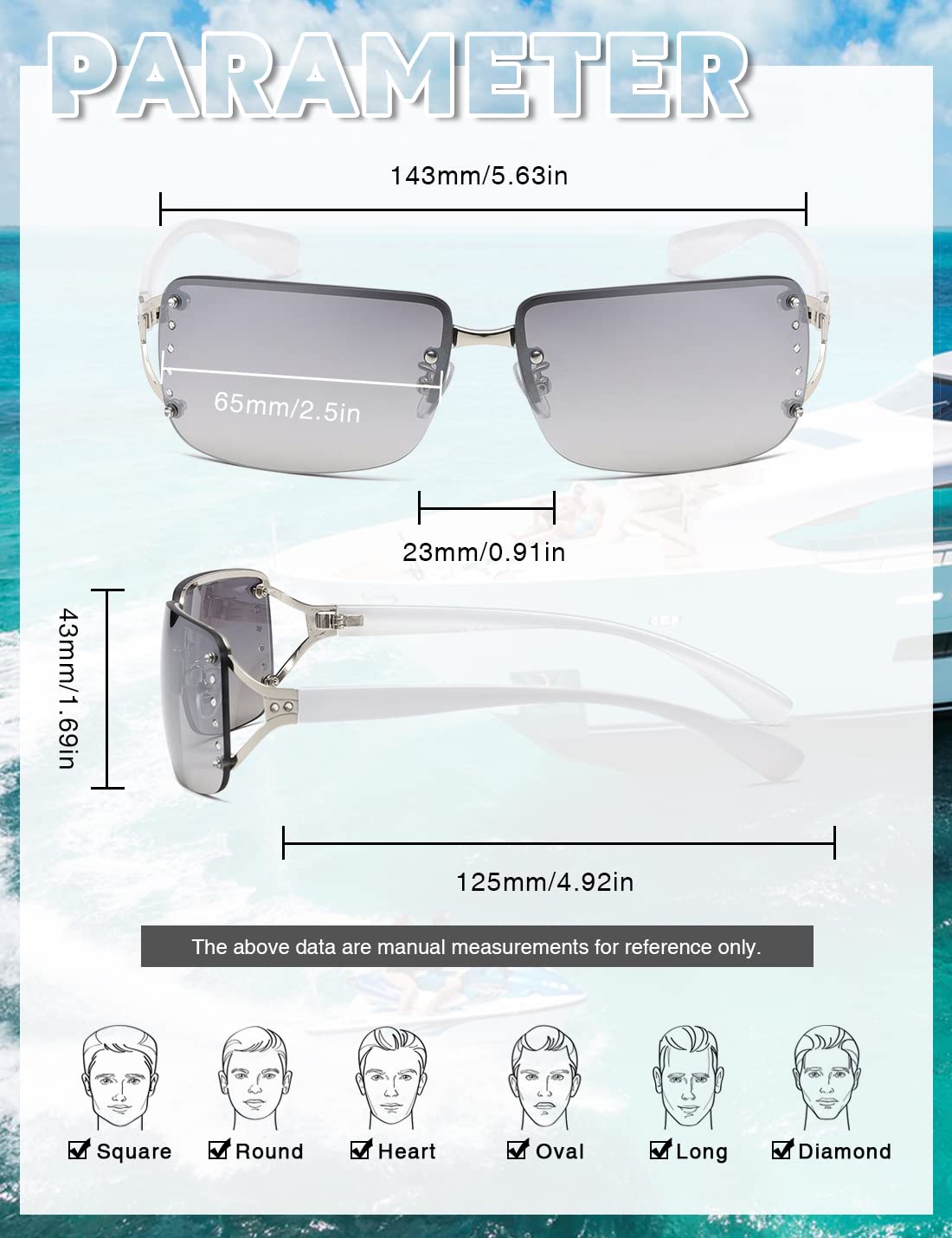 MASDUN Stylish Rimless Frameless Rectangle Sunglasses for Womens Surrounded designer trendy men (White Frame White Silver Lens/Brown Frame Brown Lens)