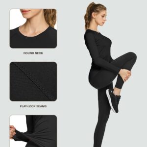 TSLA Women's Sports Compression Shirt, Cool Dry Fit Long Sleeve Workout Tops, Athletic Exercise Gym Yoga Shirts, 3pack Black/Black/Black, Small