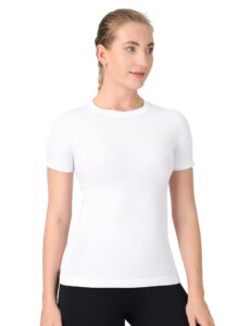 mathcat workout shirts for women short sleeve, workout tops for women, quick dry gym athletic tops，seamless yoga shirts white