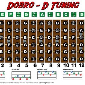 Dobro Open D Tuning Resonator Guitar Fretboard Note & Rolls Chart - Beginners & Intermediate Instructional Easy Poster Chords 11x17 | A New Song Music