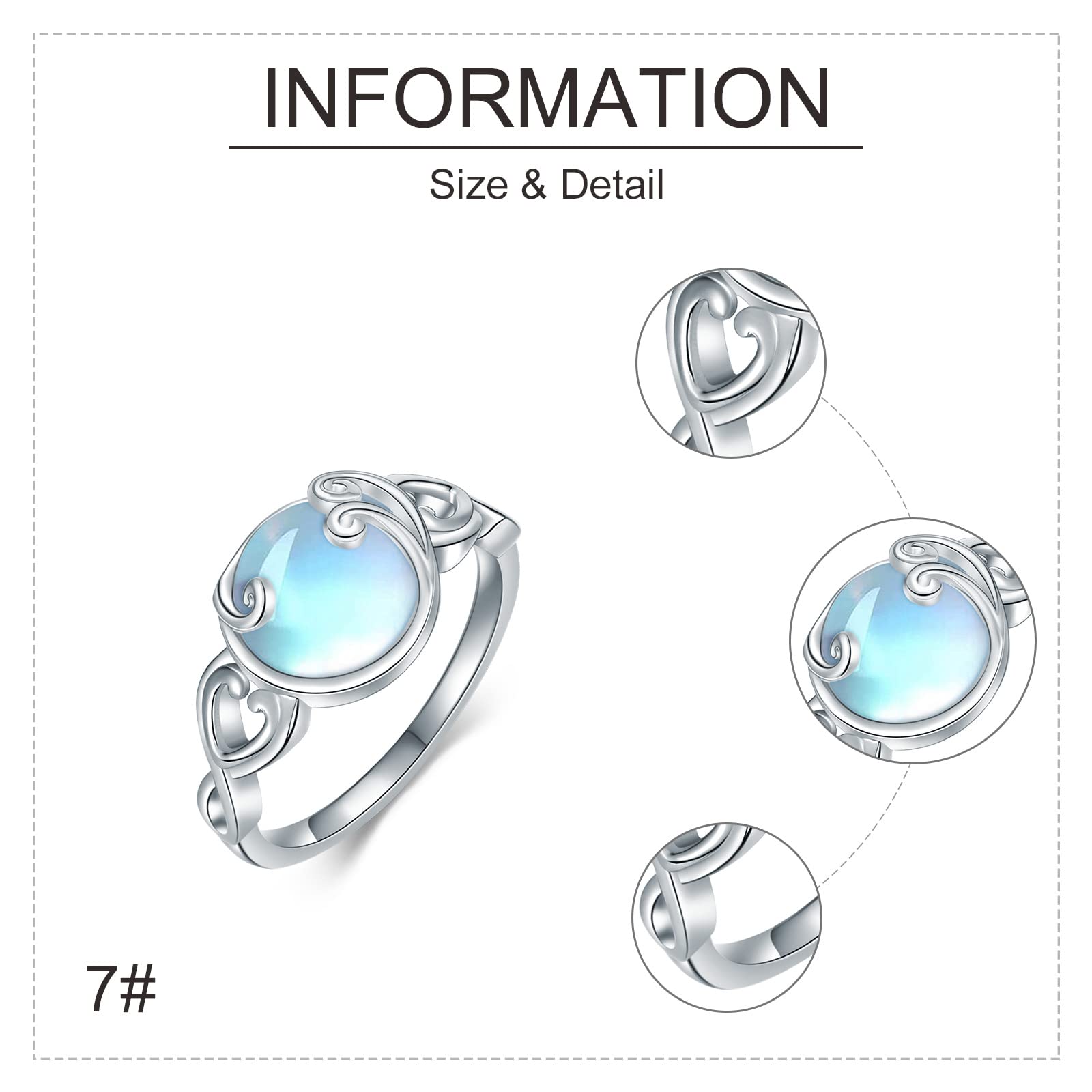 MONGAS Moonstone Rings 925 Sterling Silver Filigree Moonstone Jewelry Gifts for Women