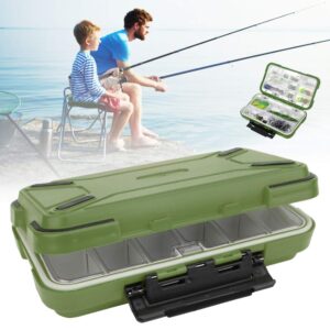 BORDSTRACT Fishing Tackle Box, Waterproof Plastic Fishing Accessory Storage Organizer, Small Tackle Container for Lures, Jigs, Hooks, Sinkers(Green)