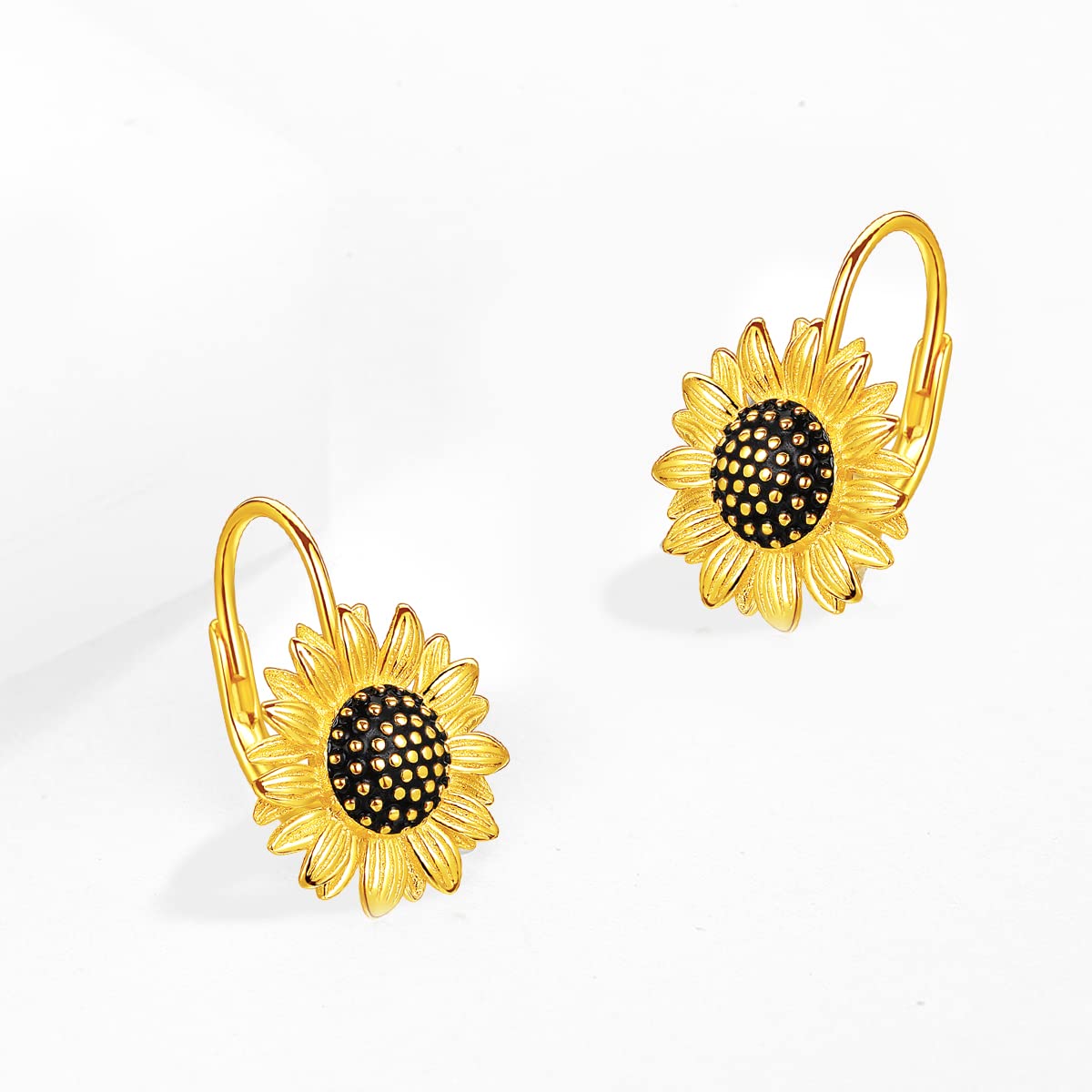 Sunflower Earrings for Women 925 Sterling Silver Gold Plated Sunflower Leverback Earrings Jewelry Birthday Gifts for Women