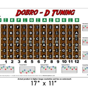 Dobro Open D Tuning Resonator Guitar Fretboard Note & Rolls Chart - Beginners & Intermediate Instructional Easy Poster Chords 11x17 | A New Song Music