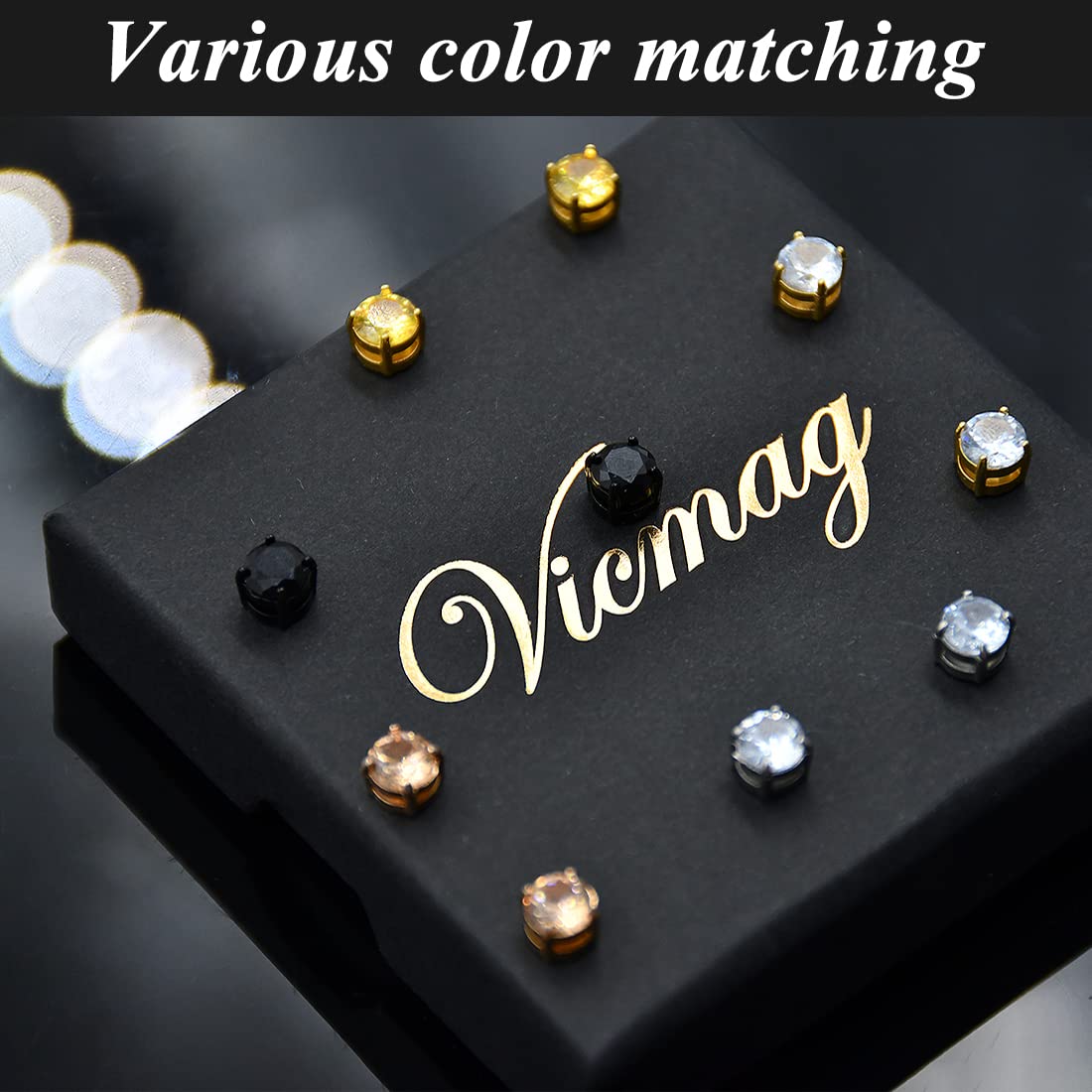 Vicmag Magnetic Earrings for Women, Waterproof Earrings with Magnet, Non Piercing Stud Earrings Ear Ornament Set Cubic Zirconia