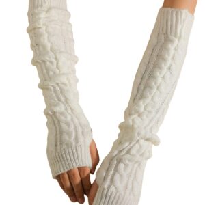 Verdusa Women's Knitted Arm Warmers Long Fingerless Gloves White one-size