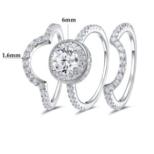 TIKJE Three-in-One Halo Engagement Rings Set 925 Sterling Silver Promise Eternity Bridal Band for Women 3 pcs Size 6