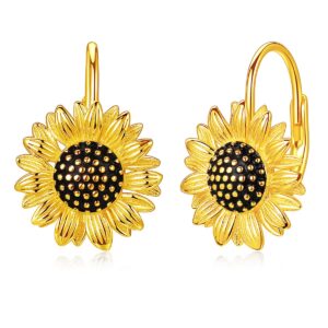 Sunflower Earrings for Women 925 Sterling Silver Gold Plated Sunflower Leverback Earrings Jewelry Birthday Gifts for Women