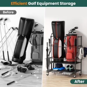 VOPEAK Golf Bag Organizer, Golf Bag Stand for Two Bags, Golf Organizer for Golf Clubs, Golf Balls, Golf Equipment Accessories