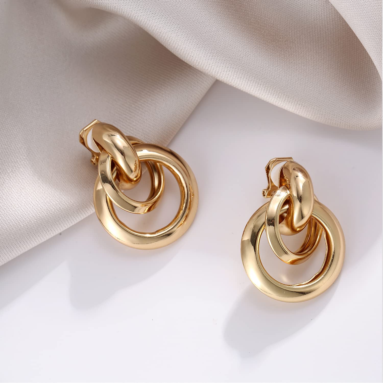 AOLIMI Gold Large Knot Clip On Earrings Statement Drop Clip Earrings for Women No Pierced