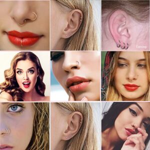 BOGKU 8pcs 20 Gauge Nose Rings Hoops Titanium Nose Ring 20g Hinged Nose Rings 8mm Nose Ring Cartilage Helix Hoop Earrings (20 Gauge 8mm)