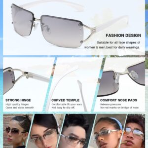 MASDUN Stylish Rimless Frameless Rectangle Sunglasses for Womens Surrounded designer trendy men (White Frame White Silver Lens/Brown Frame Brown Lens)