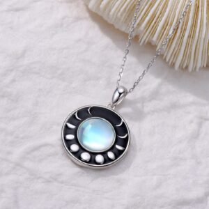 SCZKLAQ Moon Phase Necklace for Women 925 Sterling Silver Moon Necklace Moonstone Moon Jewelry Gifts for Women