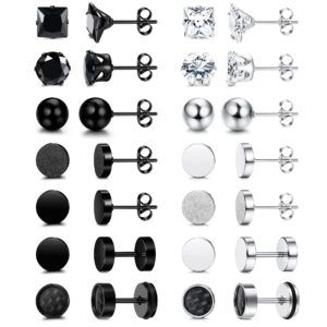 yadoca 14pairs stainless steel black stud earrings for men women cubic zirconia round stud earrings hypoallergenic unisex earrings jewelry gift