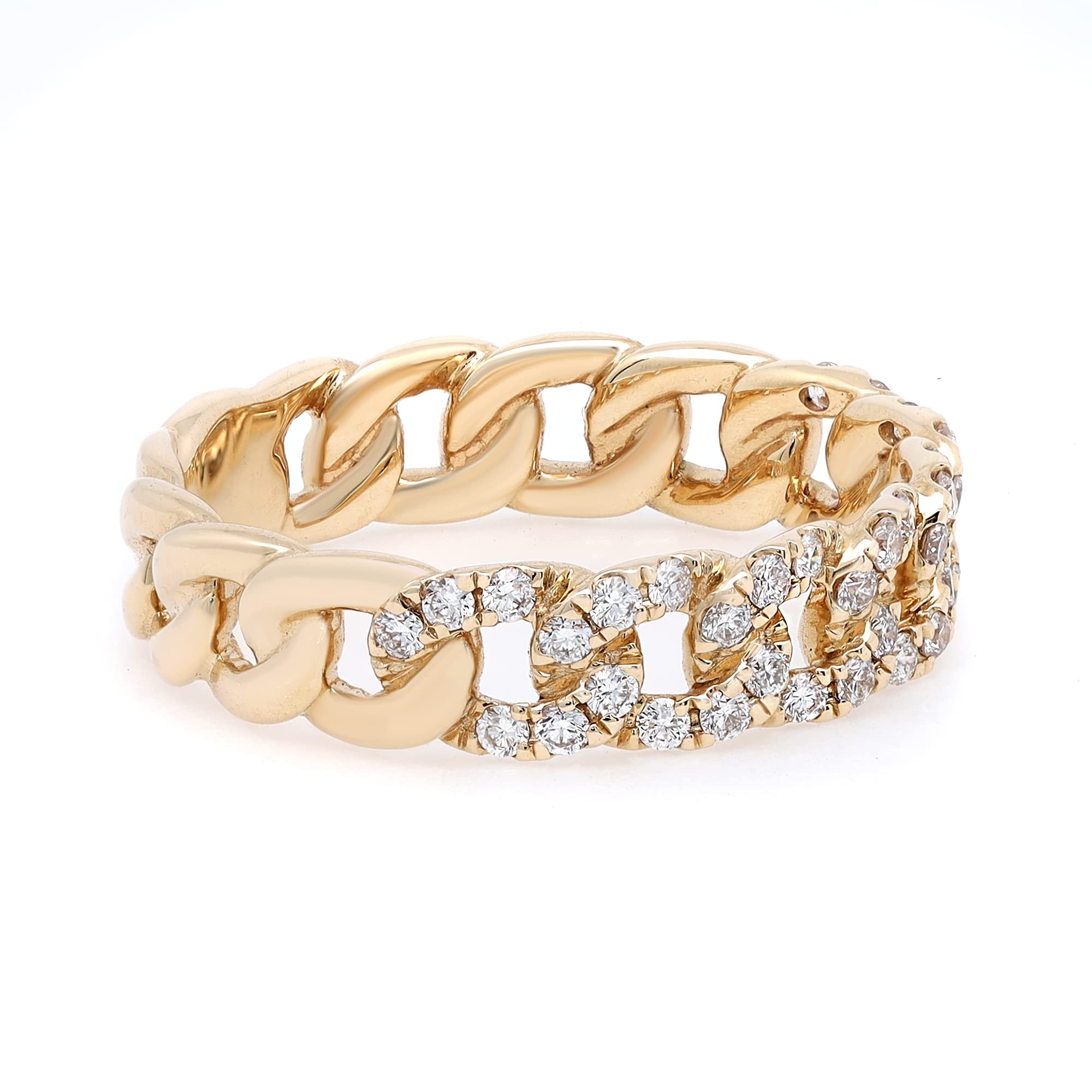 0.41Cttw Rachel Koen Pave Diamond Chain Link Ring 14K Yellow Gold Size 7.25