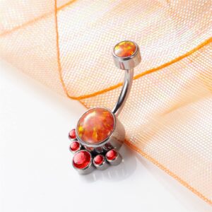 YSWUJIN G23 Solid Titanium Belly Button Ring14G CZ Belly Navel Rings,Synthetic opal Navel Rings Belly Button Body Piercing Jewelry (B-Orange opal, Titanium)