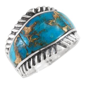 turquoise ring sterling silver 925 genuine gemstones size 6 to 11 (teal/matrix turquoise) (10)