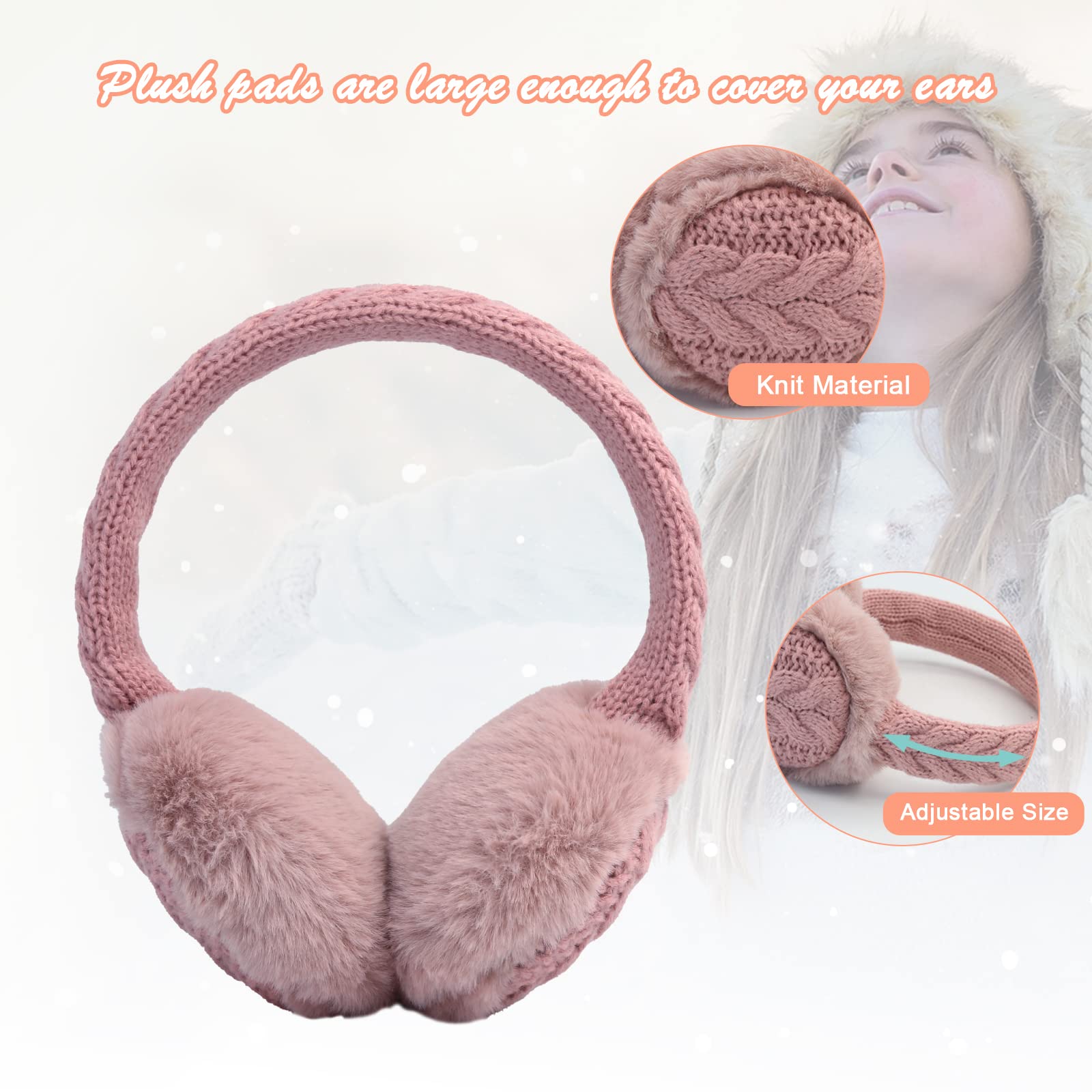 POXIMI Baby Warm Earmuffs Kid Magic Gloves Girl Soft Plush Ear Muffs Toddler Knit Mittens for Boy Winter Ear Warmer Set (M-PInk+White)