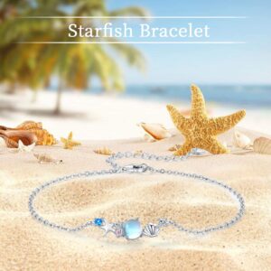 Twoowl Starfish Shell Bracelets 925 Sterling Silver Beach Bracelet Ocean Jewelry Gifts for Women Girlfriends