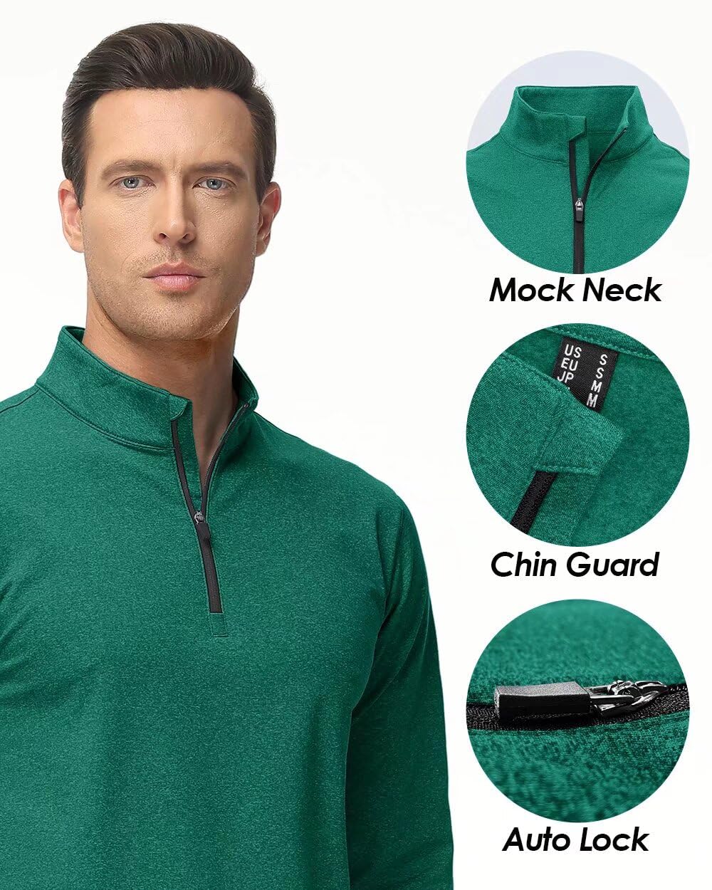 Boladeci Mens Pullover 1/4 Zip Fleece Long Sleeve Golf Shirts for Men Lightweight Running 3/4 1/2 Half Zip Sweatshirts Shirts Dark Green