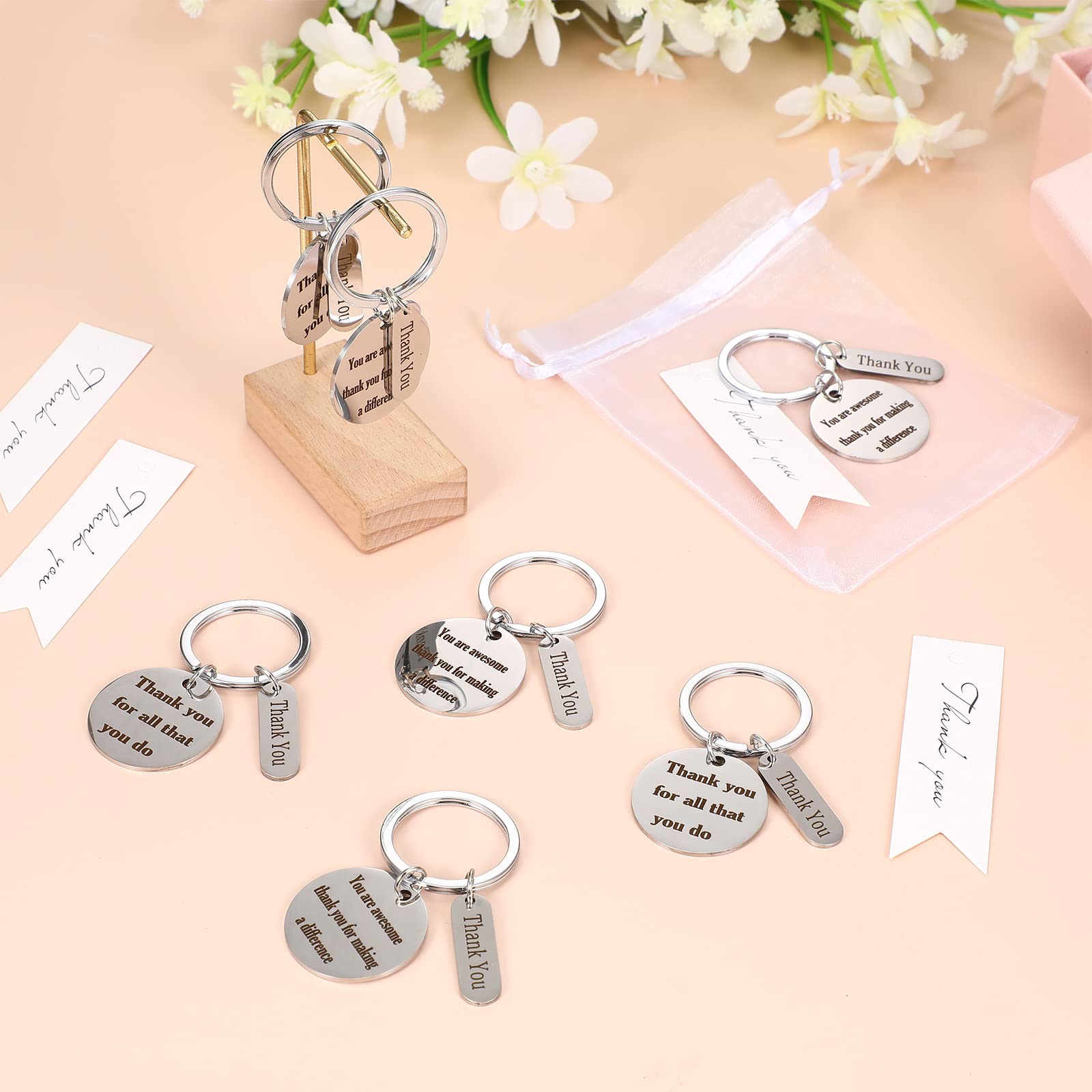 Yinkin 72 Pcs Employee Appreciation Gift Bulk for Employee Thank You Gifts Keychains with Bags for Teacher Graduation(Silver)