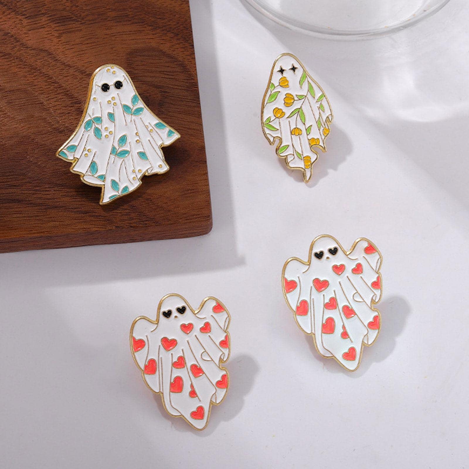 Cute Ghost Enamel Brooch Pin,Gothic Badges Halloween Pins for Women/Men, Cartoon Boo Ghost Enamel Pins for Jackets Backpacks, Pink