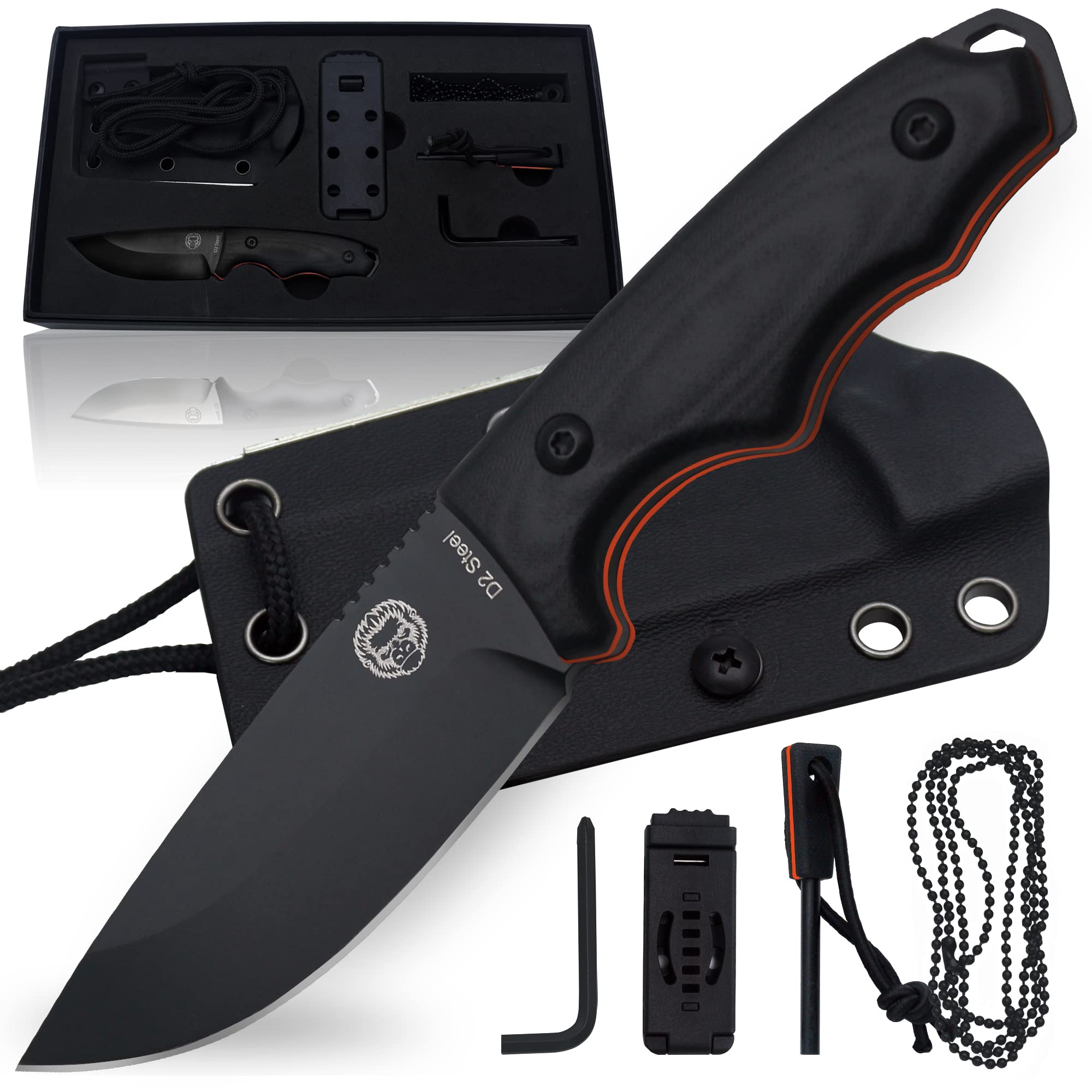 Holtzman's Gorilla Survival 1095 Bushcraft Knife Gift Set and Neck Knife Kit Bundle