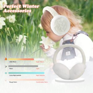 POXIMI Baby Warm Earmuffs Kid Magic Gloves Girl Soft Plush Ear Muffs Toddler Knit Mittens for Boy Winter Ear Warmer Set (R-White Set)