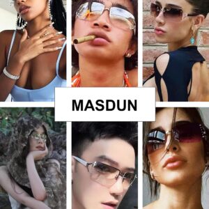 MASDUN Stylish Rimless Frameless Rectangle Sunglasses for Womens Surrounded designer trendy men (White Frame White Silver Lens/Brown Frame Brown Lens)