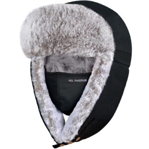 pol parkman winter trapper hat for men women, russian ushanka aviator warm cold trooper hat for skiing hunting black