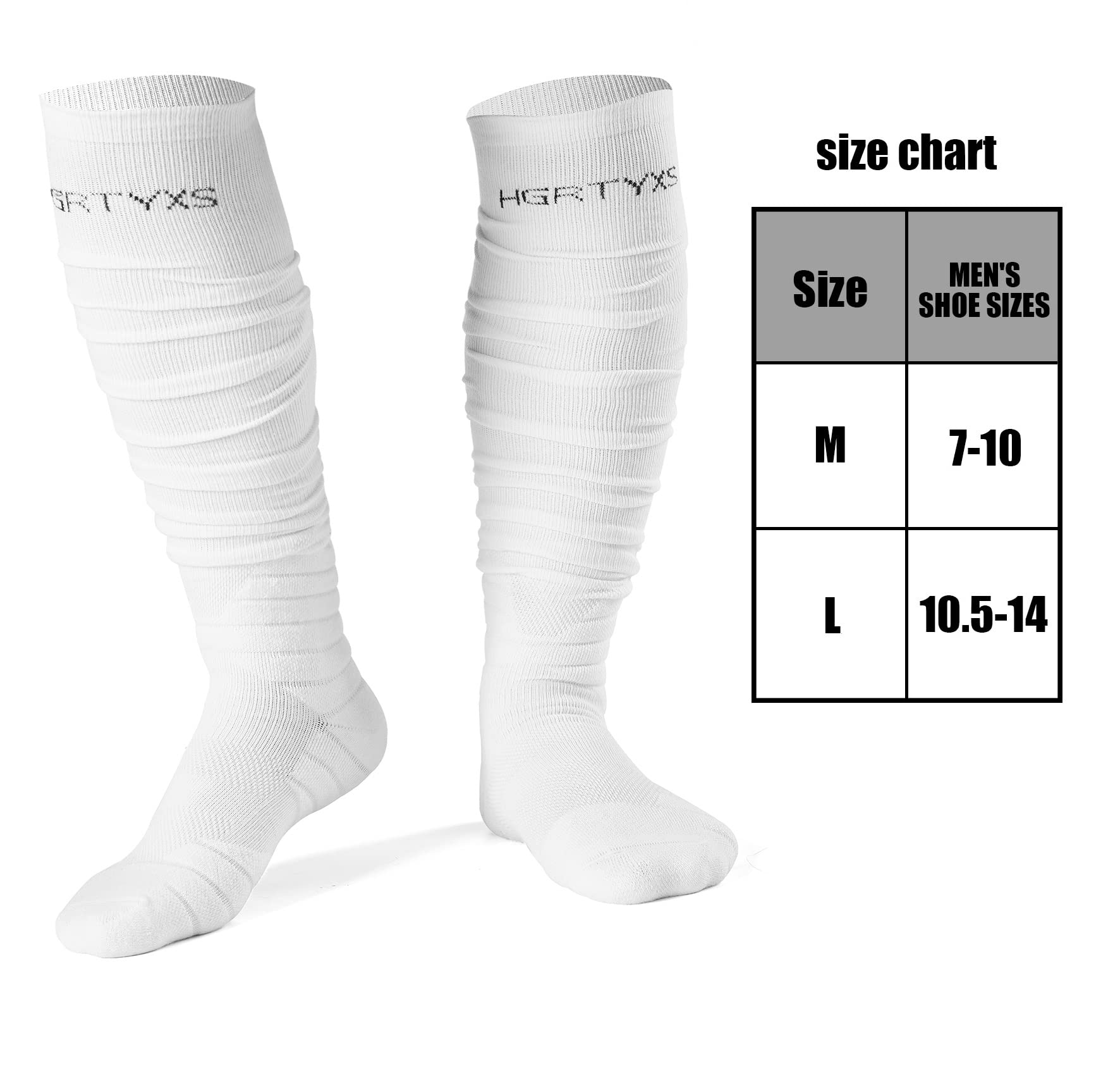 Yxmeiguo Scrunch Football Socks Extra Long Football Padded Sports Athletic Socks for Men Women with Ankle Support Football Accessories, White