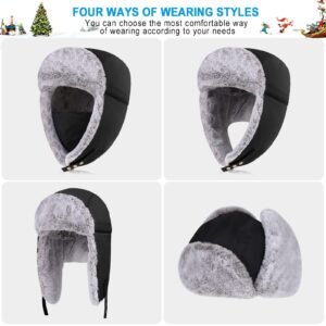 POL PARKMAN Winter Trapper Hat for Men Women, Russian Ushanka Aviator Warm Cold Trooper Hat for Skiing Hunting Black