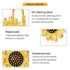 Sunflower Earrings for Women 925 Sterling Silver Gold Plated Sunflower Leverback Earrings Jewelry Birthday Gifts for Women