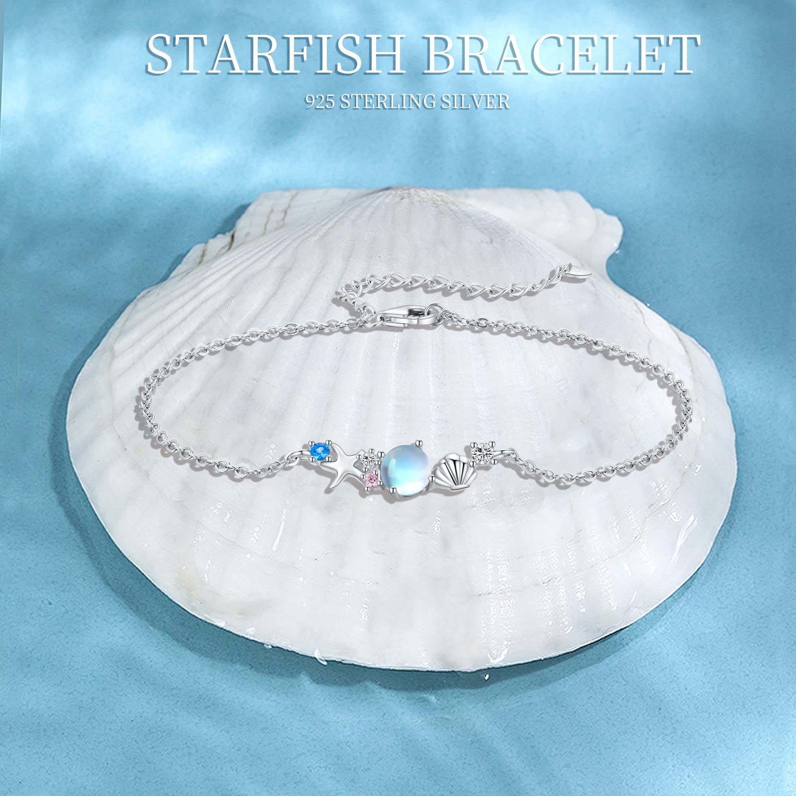 Twoowl Starfish Shell Bracelets 925 Sterling Silver Beach Bracelet Ocean Jewelry Gifts for Women Girlfriends