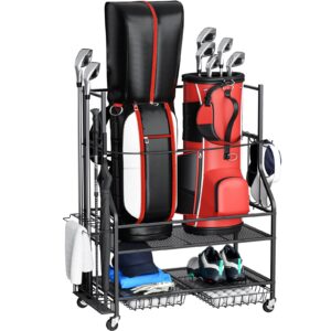 VOPEAK Golf Bag Organizer, Golf Bag Stand for Two Bags, Golf Organizer for Golf Clubs, Golf Balls, Golf Equipment Accessories